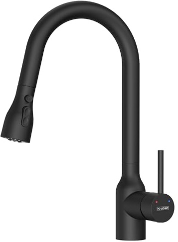 Krobec Rubinetto da cucina estraibile, rubinetto da cucina con doccetta a due getti d'acqua, monocomando, girevole a 360°, miscelatore da cucina (cromato) (Nero opaco)