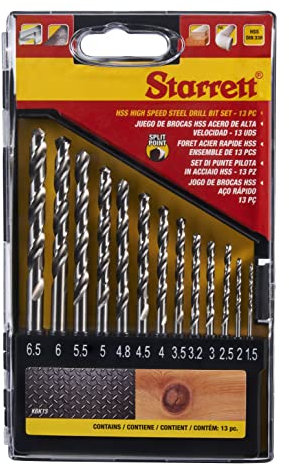Starrett HSS Drill Bit Set - 13 Piece HSS Drills KBK13 - For Steel, Cast Iron, Aluminium, Wood, Plastics