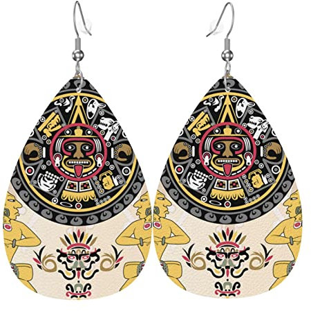 Ohrringe Alter Maya-Stamm Bunt Earrings Gedruckte Damen Ohrringe Leichte Leder Ohrringe Für Mädchen Frauen Zubehör