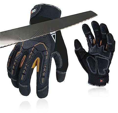 Vgo... Gants de Sécurité Anti-Coupure ANSI Niveau A5, Impact, Anti-Vibration, Rigger, Heavy Duty (SL8849IPA5, 8/M, Noir, 1 Paire)