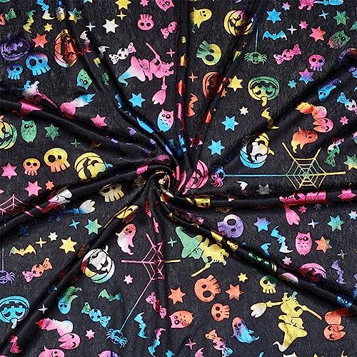 FINGERINSPIRE Schwarzer Netzstoff Skelett Geister Hexe Stern Kürbis Spinnennetz Muster Halloween Gruseliges Tuch Retro Dekorationsstoff Für Halloween Party Cosplay Kleidung DIY Handgefertigte Dekor
