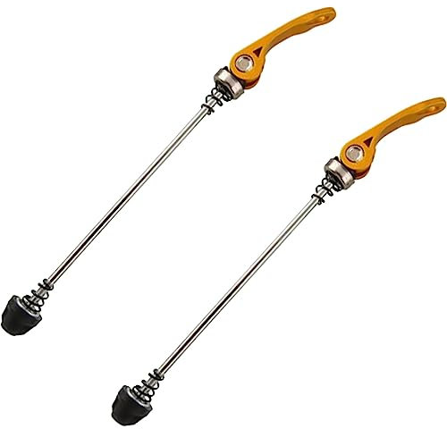 Laxzo ® 1 Pair Bike Quick Release Skewer Front Rear Hub Ultralight Bicycle Quick Release Axle Wheel Nuts Front and Rear Skewers Yellow for Road Bike, BMX, MTB Mountain Bike