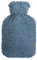 Premium Wärmflasche 2 Liter Naturgummi mit kuschligem Teddy Bezug mit extra Innenfutter und Reißverschluss, Bettflasche, Wärmeflasche - - neues Modell (Blau-Grau)