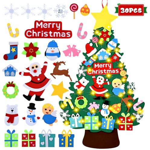 Filz-Weihnachtsbaum, DIY Filz-Weihnachtsbaum für Kleinkinder mit 30pcs Xmas Ornament, 3.35ft DIY Filz-Weihnachtsbaum-Set für Kinder, handgefertigte Neujahrs-Weihnachts-Tür-Wand hängen Dekorationen