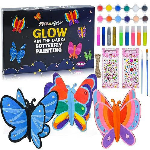 FORMIZON Nachtleuchtend Schmetterling Malset, 3D Schmetterling Bastelset für Kinder, Glitzer Hängende Schmetterling Dekoration, DIY Schmetterling Holz Deko, Holzbastelsets Geschenke für Kinder