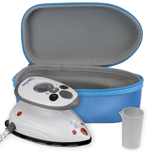 The Quilted Bear Mini Iron - Lightweight Mini Travel Iron with Steam Function, Ceramic Sole Base Plate & Temperature Gauge for Quilting, Craft & Travel (Blue Case)