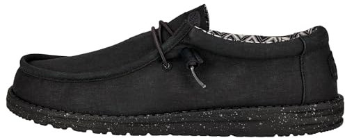 HEYDUDE Wally Canvas Herren - Slip on Schuhe - Mokassin Stil, Black/Black, 45