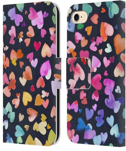 Head Case Designs Offizielle Ninola Schwarze Valentinsherzen Bunt Leder-Wallet-Hülle Kompatibel mit Apple iPhone 7/8 / SE 2020 & 2022