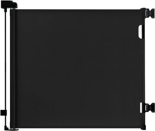 Barrera de seguridad infantil – Retráctil barrera de seguridad para perro, 0-150 cm de ancho barrera de seguridad, 86 cm de alto barrera escalera enrollable para escaleras/puertas/pasillos (180 cm)