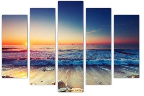 AREDE 5er Set Wandkunst Gemälde Bild Poster Sonnenuntergang am Strand | 120 x 80 cm | Wandbilder Wanddekoration Home Office Wohnzimmer Schlafzimmer Dekoration | Fertig zum Aufhängen