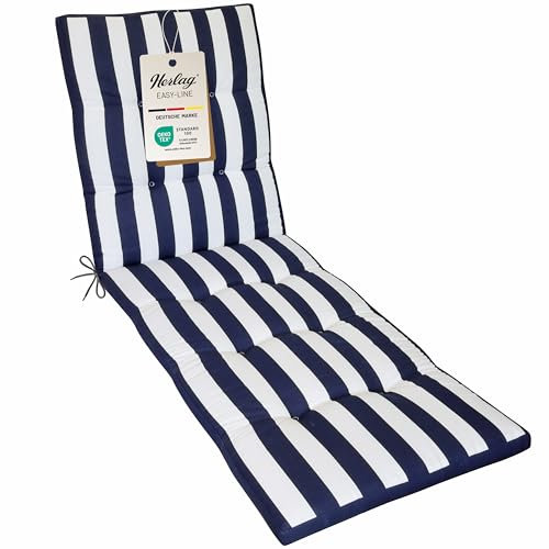 Herlag Liegenauflage Blockstreifen Mia 200x60x5cm | Gestreifte Gartenliegen-Auflage | Gartenmöbelauflage für Sonnenliege | Pflegeleichte Easy-Line | Öko Tex 100 | Blau-Gestreift