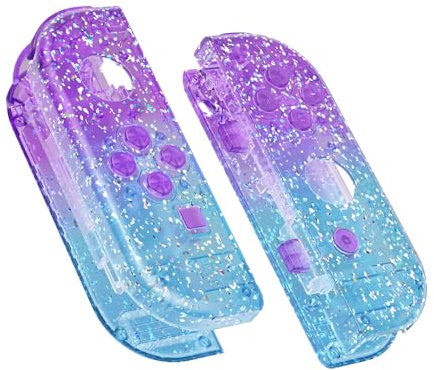 eXtremeRate NS Joycon Hülle & Tasten, DIY-Ersatz Gehäuse Case Grips Skin Shell & Knöpfe Buttons Umbau Kit für Nintendo Switch/Switch OLED Joycon Controller-Glitzer Clear Bluebell&Blau [KEIN Joy Con]