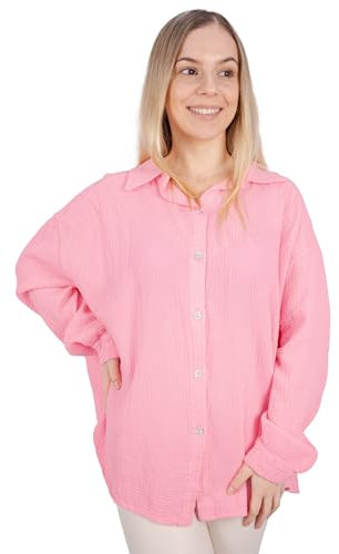 Lolus Kurze Musselinbluse Oversized Musselin Hemdbluse mit Knopfverschluss aus 100% Baumwolle - Sasha (Light Pink)