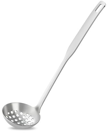 Pleafind 30,5 cm Quadratischer Schlitzlöffel, Schlitzlöffel Edelstahl, quadratischer gelochter Griff, Komfortgriff, Schlitzlöffel, Küchenzubehör, abseihlöffel zum Abtropfen von Öl und zum Braten