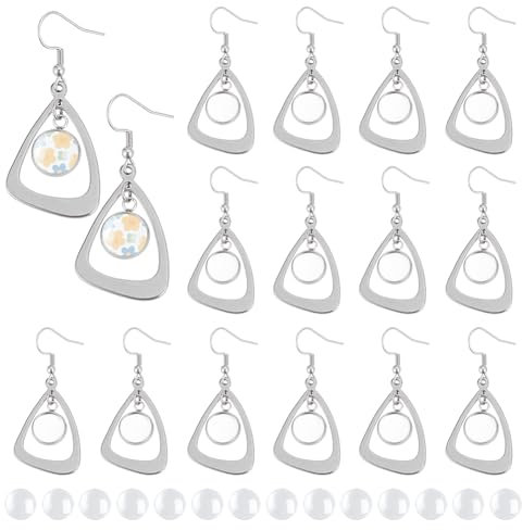 UNICRAFTALE Dreieck Ohrhänger Herstellungsset Aus Edelstahl Runde Ohrring Lünettenschalen Glasrohling Kuppel Ohrhänger Cabochon Fassungen Ohrhaken Mit Glas Cabochon Für Die Schmuckherstellung