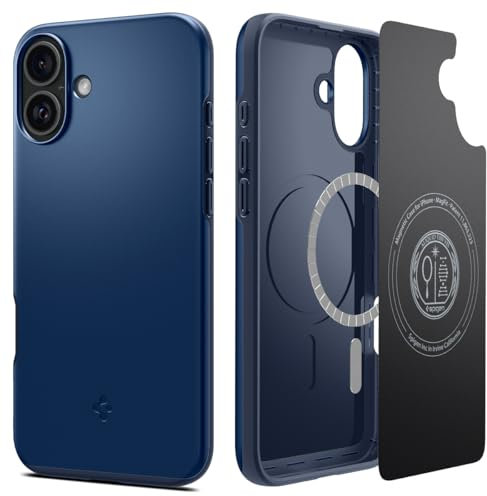 Spigen Thin Fit MagFit Hülle für iPhone 16, Kompatibel mit MagSafe Zubehör -Navy Blue