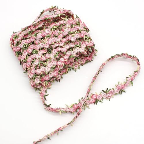 Wondora 5 Yard 1.6cm Spitzenborte Blumen Spitzenband Rosenstickerei Rosa Dekoband Stickerei - Borte für Nähen Handwerk, Dekoband Spitzen Spitzenborte für Hochzeit Deko Handwerk Nähen Deko (Rosa)