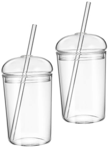 Genérico Juego de 2 Vasos de Vidrio Estéticos con Pajita para Té Y Bebidas Ligeras