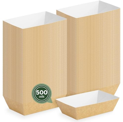 MAXI PRODUCTS - 500 unidades Cuenco Cartón Desechables - Cuenco Aperitivos - Comida para llevar - Bandeja Cartón - Comidas frías y calientes - Aperitivo Desechable - 13x8x4,5cm - APILABLE