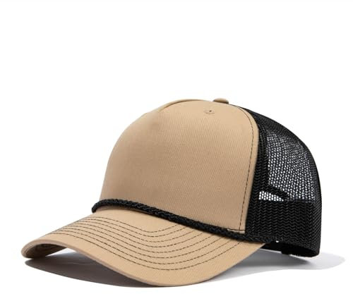 CLAPE Sommer Cap Herren Damen 5 Panel Trucker Atmunsaktive Mesh Back Baseball Cap Structured Baseballkappe High Crown Snapback Khaki DTK241