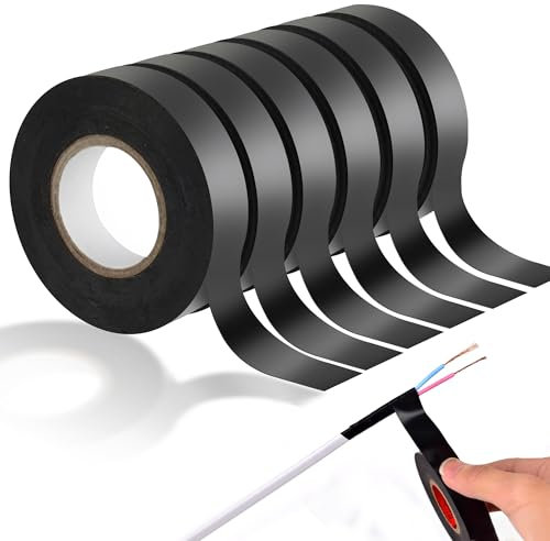 Taiyeestar 6 Rollen Isolierband à 20 m, Isolierband Schwarz Wasserdicht, Klebeband Schwarz, Electrical Tape zum Schutz, Bündeln und Reparieren von Kabeln, 18mm x 20 m