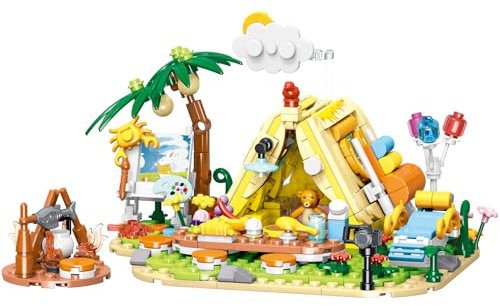 Geniteen Building Block Set Beach Series,Beach Tent Construction Kit House Display Set,Starlight Stage Model Toy,Camping Vehicle Building Kit for Adults and Kids (Beach Tent)