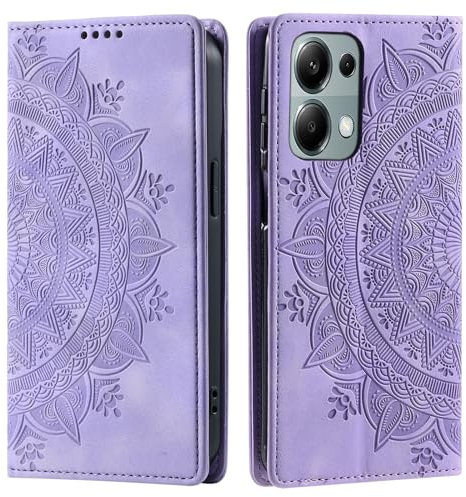 CASEONJAN Handyhülle für Xiaomi Redmi Note 13 Pro 5G Hülle, PU Leder Klapphülle [Kartenfach], Flip Wallet Case Handytasche Prägung Schutzhülle für Redmi Note 13 Pro 5G (Vintage Lila)