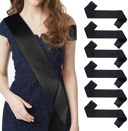 Kotkiddy 6 Stück Schärpe Leere Schärpe Schärpe Bedrucken DIY Plain Satin Sash Individuelle Schärpe Blank Satin Schärpen Deko Schärpe Bride Für Hochzeit Party(Schwarz)