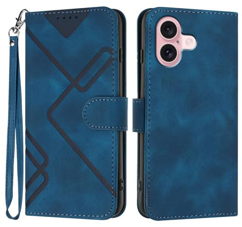 JLHYYXH Case for iPhone 16 Plus 6.7, Geometric Space Credit Card Slot Wallet Case Magnetic Kickstand Shockproof Flip Cover Case for iPhone 16 Plus 6.7-Royal Blue