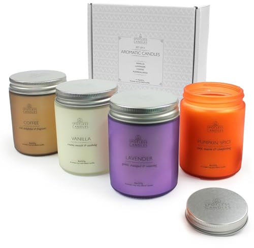 Spotless Leopard Set di candele da donna, regalo per donne, confezione da 4 candele profumate da 227 g, set misto di profumi classici in barattoli di vetro colorato da 7,6 x 10,2 cm, pino, caffè,