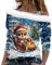 Weihnachtspulli Damen Off Shoulder Weihnachts Langarmshirt Lässige Glitzer Chritmas Drucken Weihnachtspullover Mit Weinglasmuster Herbst Winter Langarm Pullover Mit Schulterriemen(Dunkelblau,XXL)