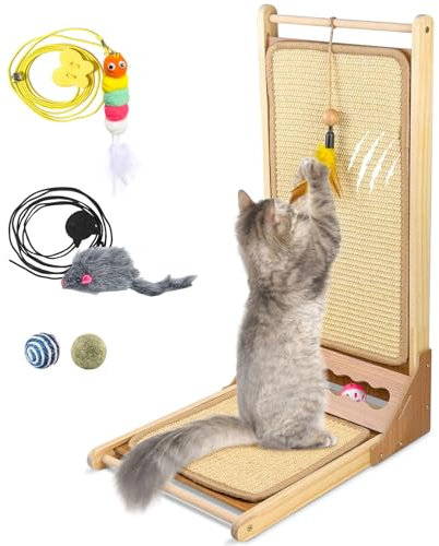 Lohofrnny Rascador para Gatos, 68 cm de Altura en Forma de L, Rascador Vertical de Sisal con Juguete de Bola, Duradero para Proteger Muebles y Sofás, Tamaño Grande