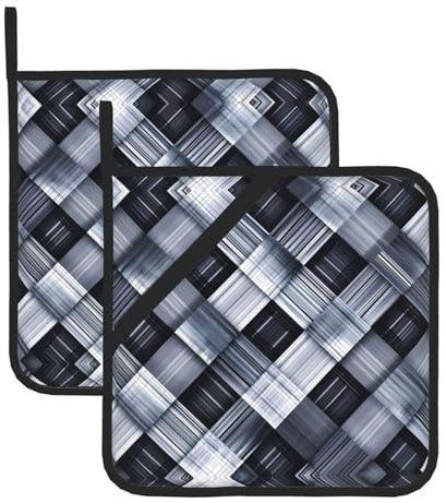 WHJYYXDE Set di 2 presine da cucina, 20,3 x 20,3 cm, isolamento termico durevole, tessuto impermeabile, stampa a scacchi grigi e bianchi