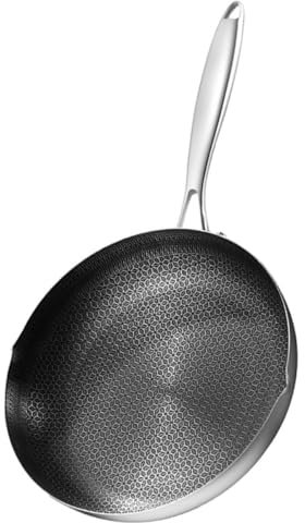 BEBEMOKO Wok Antiadherente Acciaio Inossidabile Con Manico Acciaio Per Cucine Induzione e Tutti Piani Cottura Facile Da Pulire e Utilizzare Per Cucinare Frittate e Piatti Saporiti