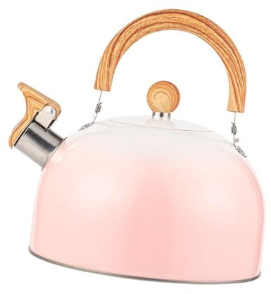 KESOTO Flötenkessel aus Edelstahl mit Holzgriff, 3 l, Kaffee-/Teekessel für Camping, Rosa