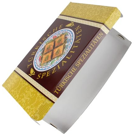 daybays 100 Stück Faltschachteln mit Druck für Baklava Box 1000 gr. ca. 250×175mm Dessert Verpackung Box Baklavakarton Schachteln für Baklava Baclava Cardboard Box (1.000 gr. ca. 250×175 mm,100 Stück)