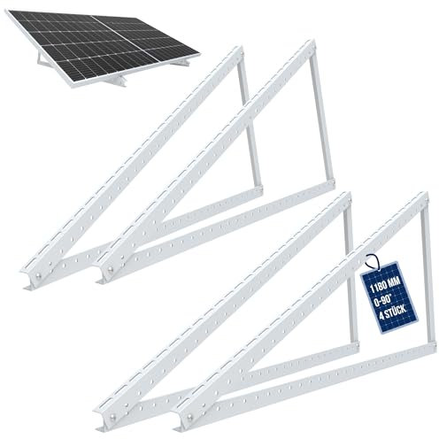 NuaSol 4x support PV pour panneau solaire Montage en hauteur jusqu'à 118 cm Toit plat panneau solaire PV | Réglable 0-90° | Aluminium | Matériel de montage pour 2 panneaux solaires | Argenté