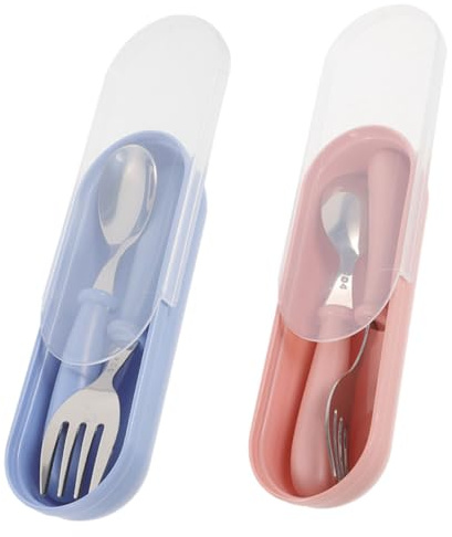 HAMPPLIES 2sets Posate Per Ragazzo Ragazza e Forchette in Acciaio Inossidabile Con Manici in Abs Utensili Per Ragazzo Ragazza Piccoli Adatti All Uso Autonomo Leggeri e Portatili Facili