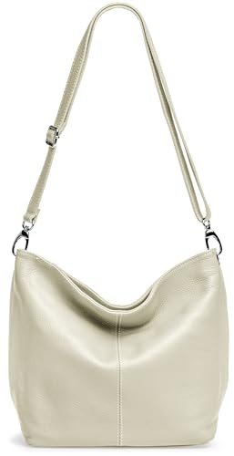 Caspar Klassisch Elegante Leder Handtasche Damen Tasche mit verstellbarem Schultergurt - PREMIUM LINE - Modell No.803 - Made in Italy, Farbe:hell beige, Accessoires:One Size