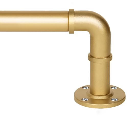 Gold Curtain Pole 80 to 148 cm, HOTOZON 25 mm Industrial Curtain Poles for Eyelet Curtains, Extendable Metal Blackout Curtain Rod with Brackets for Bedroom, Living room