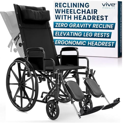Vive Mobility Reclining Wheelchair with Elevating Leg Rests - Heavy Duty Recliner Wheel Chair for Seniors & Adults - Wide 20 Seat, up to 300lbs - High Back, Leg & Head Support - Comfortable Headrest