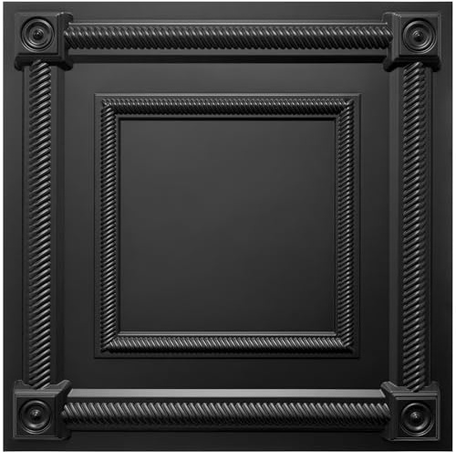 LEVOWAY Lot de 12 dalles de plafond en PVC, 61 x 61 cm, noir, 61 x 61 cm, panneau de plafond à coller 48 m²