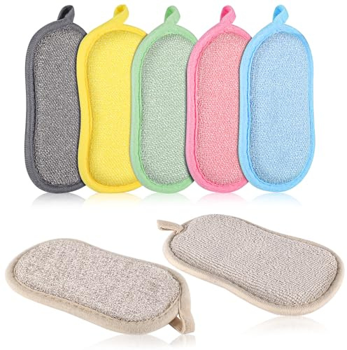 APXEL 6 Pack Microfibre Dual Washing up Sponge, Non-scratch Scrub Sponges | Reusable Long-Lasting Dish and Multi-surface Pads, Cleaning products For Cleaning The Whole Kitchen (Color)