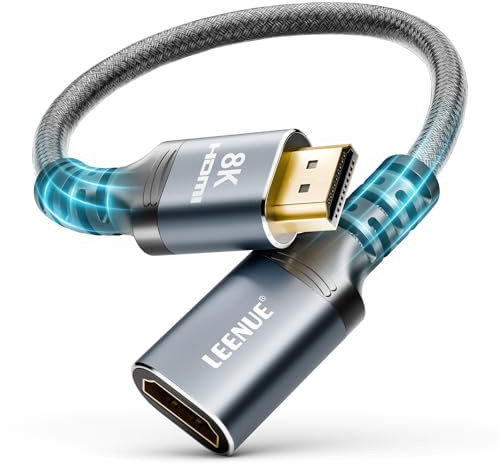 LEENUE HDMI Verlängerungskabel 0,3m, HDMI 2.1 Verlängerung Kabel Stecker auf Buchse 8K@60Hz 4K@120Hz, Ultra Highspeed 48Gbps, eARC HDCP 2.3 für TV-Stick, HDTV, Beamer, 1 Stück