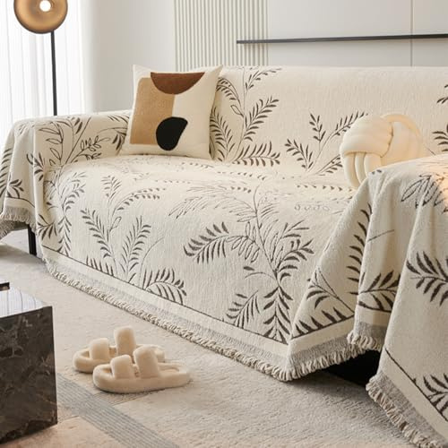 Chenille, 3-Sitzer-Couchbezug, waschbar, rutschfest, Sofaschutz, haustierfreundlich, Felldecke, brauner Schonbezug, 180 x 380 cm