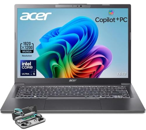 acer Aspire 14 Laptop, 14 Zoll WUXGA (1920 x 1200) Display, Intel Ultra 5-226 V, AI Copilot + PC, 16 GB LPDDR5X RAM, 1 TB SSD, Windows 11 Home, grau, TWE Wireless Earbuds