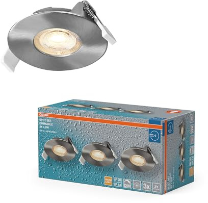 Osram Spot Set LED Einbaustrahler DIM IP44 4,9W Satin-Nickel | LED Spot Set DIM Recess IP44, Spot lights and ceiling spots, Satin Nickel, 85 mm dia, 25000 h, 3-Pack