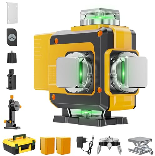 Livella Laser a 16 Linee Autolivellante Verde 4x360° | 2x Batterie 4800mAh per Doppia Autonomia | Custodia ad Alta Stabilità e Tecnologia Laser SHARP | Modalità Impulso, Telecomando e Piattaforma di S