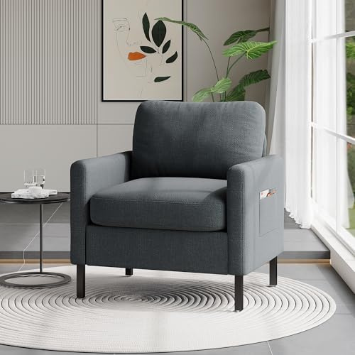 GRAVFORCE Ohrensessel Sessel Klein Bequem und Modern Relaxsessel aus Holz Sessel Wohnzimmer Büro Schlafzimmer Fernsehsessel 136 KG belastbar Stoff Dunkelgrau
