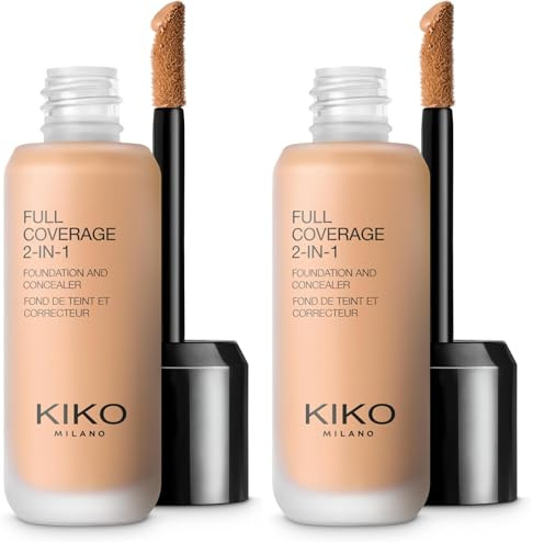KIKO Milano Full Coverage 2-in-1 Foundation & Concealer 12 - N 80, 2-In-1-Foundation Mit Concealer, Hohe Deckkraft (Packung mit 2)